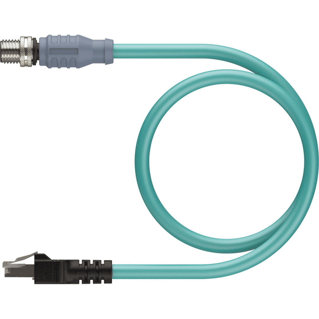 RSSD-RJ45S-4416-30M TURK cable Ethernet industrial/PROFINET de 30 metros de longitud con un conector M12 macho en un extremo y un conector RJ45 macho en el otro
